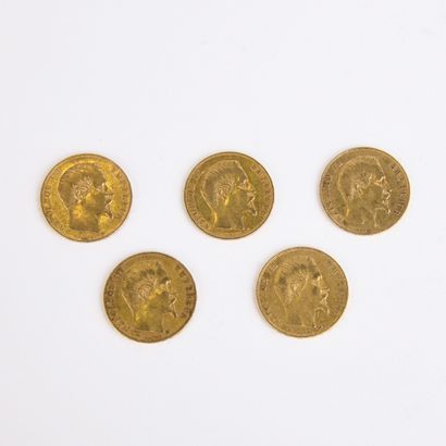5 pieces of 20 French Francs Napoléon III...