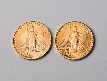 2 US $20 gold coins from 1928