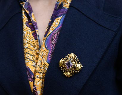 Diamond brooch, Napoleon III period, in yellow...