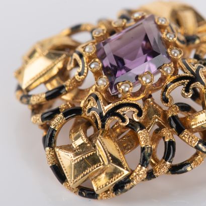 Diamond brooch, Napoleon III period, in yellow...