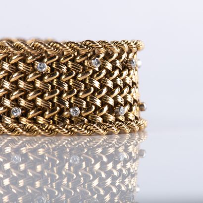 Braided cuff bracelet with two rows of rope...