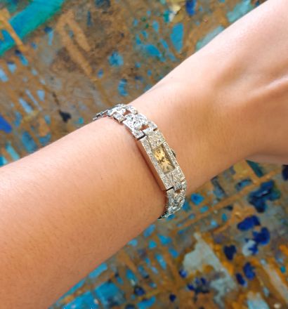 Antique ladies' watch bracelet, rectangular...