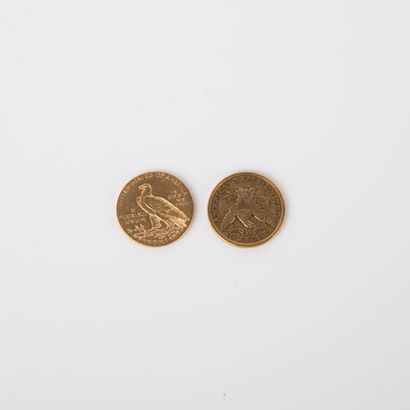 2 pièces de 5 Dollars US en or de 1905 et...