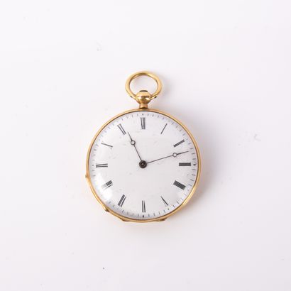 Pocket watch in yellow gold 
Gold inner case
Enamelled...