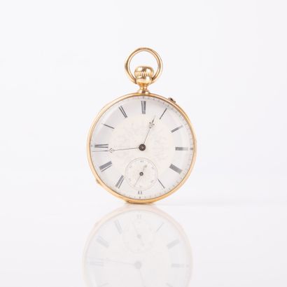 Pocket watch in yellow gold (750 thousandths).
Enameled...