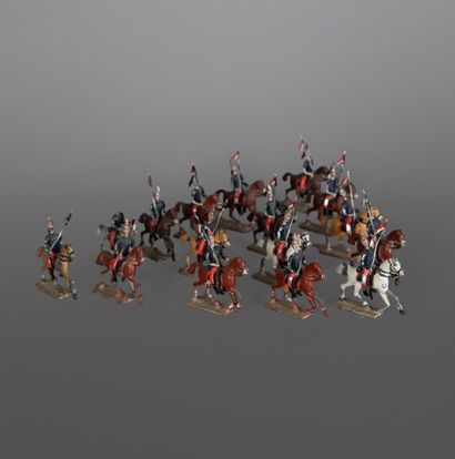 C.B.G.
Suite of 16 painted lead dragon riders
In...