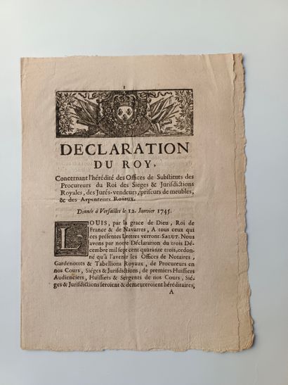[COMMISSAIRE-PRISEUR]
Déclaration du Roy...