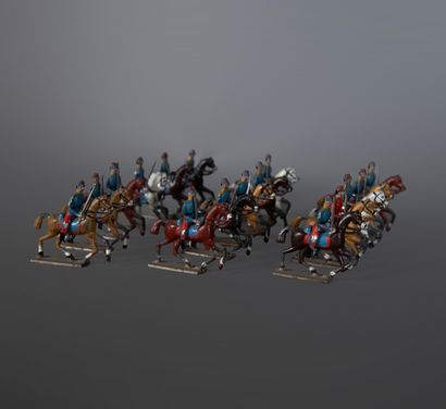 C.B.G.
Suite of 16 painted lead African cavalrymen
In...
