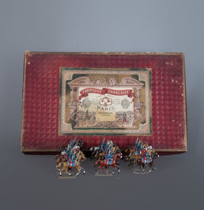 C.B.G.
Suite of 16 painted lead African cavalrymen
In...