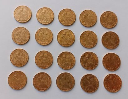 20 French 20 franc gold Marianne coins 1901...