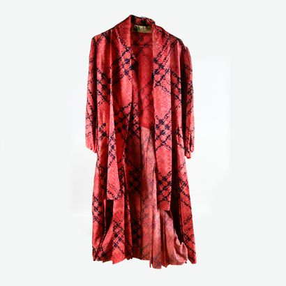 LANVIN. Long silk dress patterned with black...