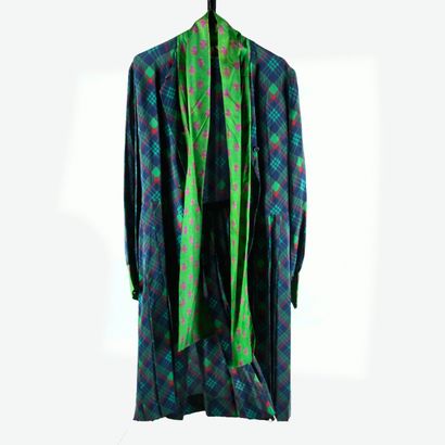 LANVIN. Long silk dress with navy, green...