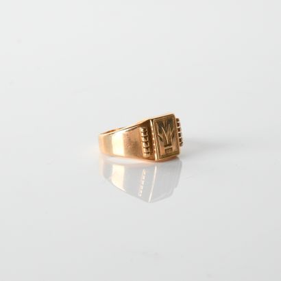 Chevalière in 18-carat yellow gold (750
milliémes)...
