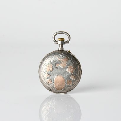 Silver collar watch, floral design back,...