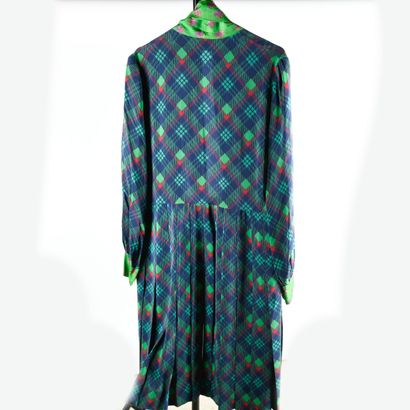 LANVIN. Long silk dress with navy, green...
