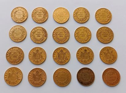 20 French 20 franc gold coins, including...