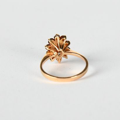 Yellow gold marguerite ring set with 11 garnets,...
