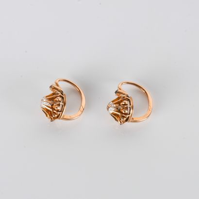 Pair of earrings in yellow gold holding white...