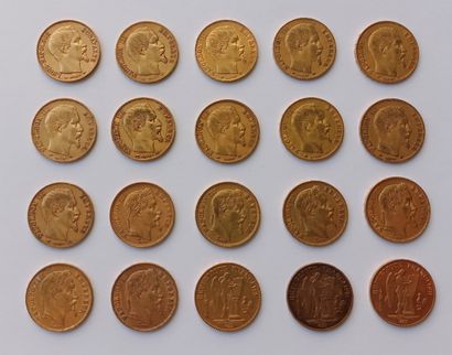 20 French 20 franc gold coins, including...