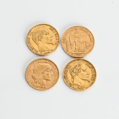 Four 20 French Franc gold coins:
- Napoléon...