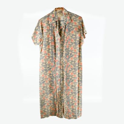 HERMES. Silk long dress with short sleeves,...