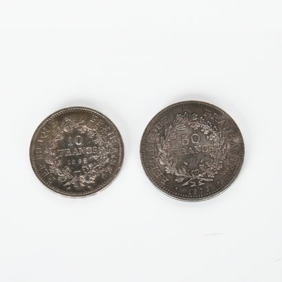Reunion of two silver coins :
- 50 Francs...