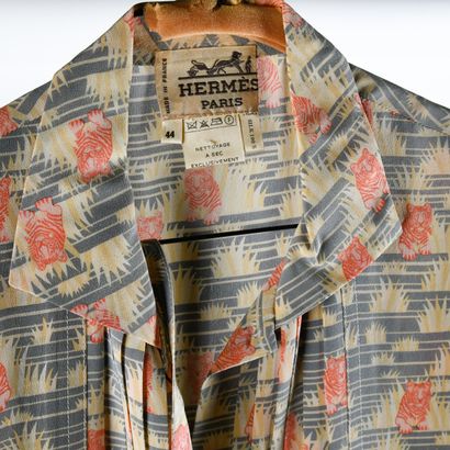 HERMES. Silk long dress with short sleeves,...