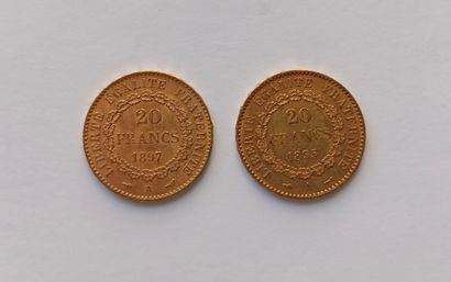 2 French 20 franc gold coins Génie 1895 A...