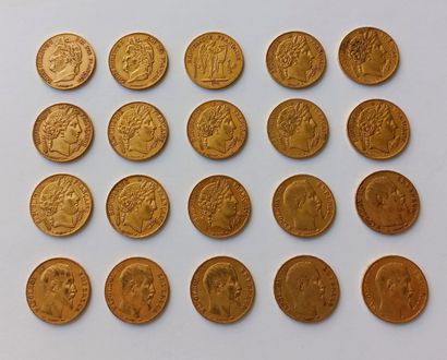 20 French 20 franc gold coins, including...