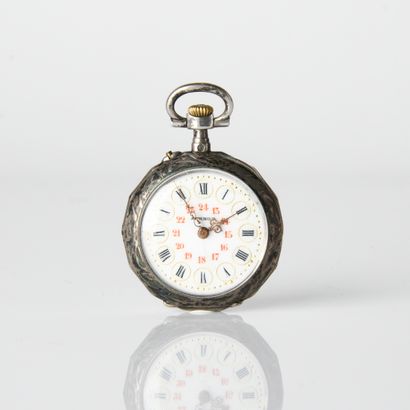 Silver collar watch, floral design back,...