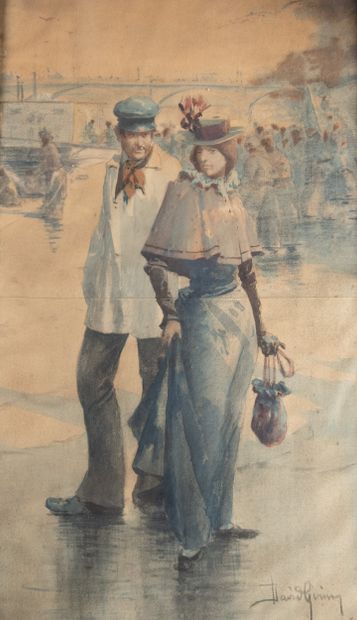 David GIRIN (1848-1917)
Lyon, gallant scene...