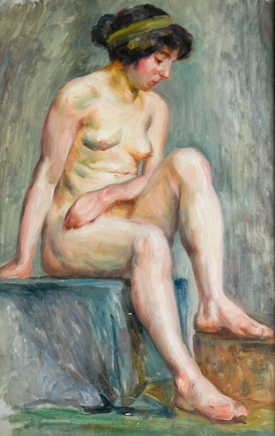 French school, circa 1900
Thoughtful nude
Oil...