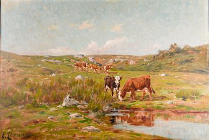 Clovis TERRAIRE (1858-1931)
Cows in the pasture
Oil...