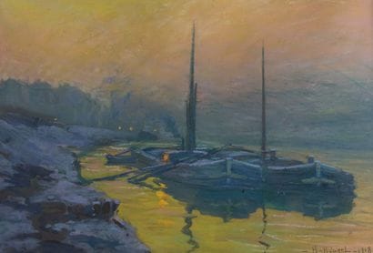 Honoré HUGREL (1880-1944)
Les péniches (soir...