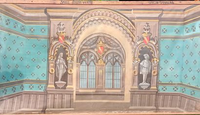 GUIGNOL
Painted theater set featuring a snowy...