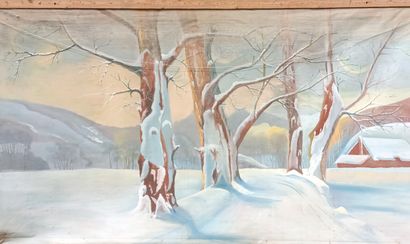 GUIGNOL
Painted theater set featuring a snowy...