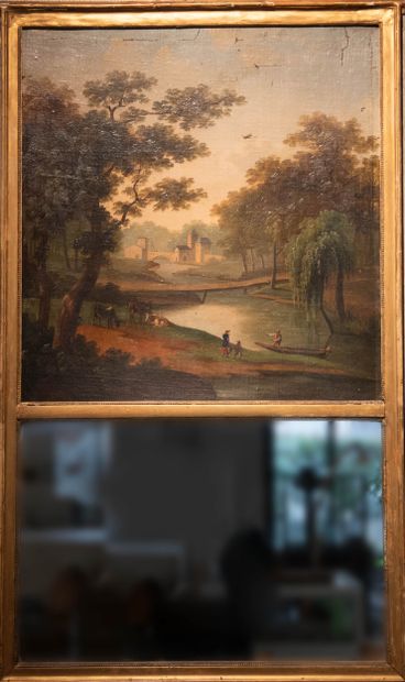 Trumeau en bois et stuc doré présentant une...