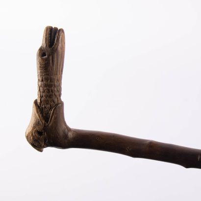 Canne formée d'une branche sculptée, le pommeau...
