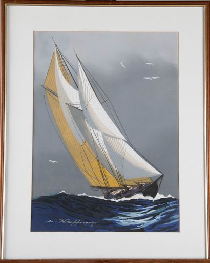 Léon HAFFNER (1881-1972)
Sailing in a regatta
Gouache...