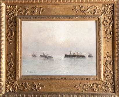 Victor COSTE (1844-1923)
Marine aux cuirassés...