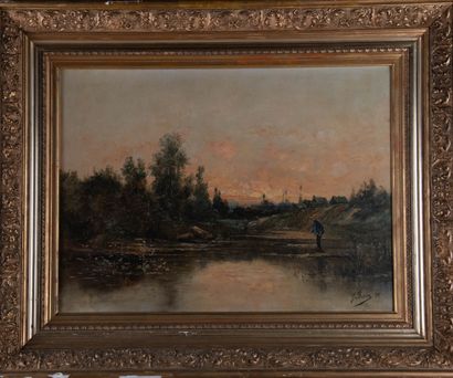 Jean BAIN (1860-1908) 
Fisherman on the river...