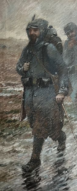Paul BÉAT (1874-1945)
Poilus en marche, souriants,...