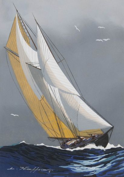 Léon HAFFNER (1881-1972)
Sailing in a regatta
Gouache...