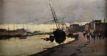Emile GODCHAUX (1986-1938)
Port at dusk,...