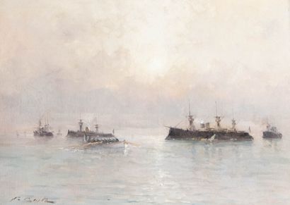 Victor COSTE (1844-1923)
Marine aux cuirassés...