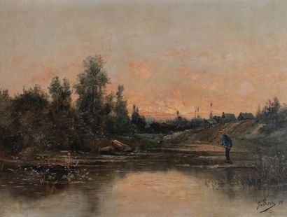 Jean BAIN (1860-1908) 
Fisherman on the river...