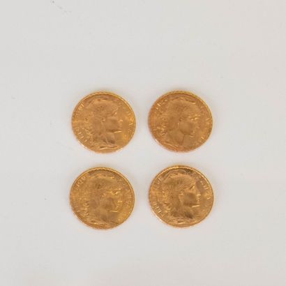 4 pièces de 20 Francs Français or Marianne...