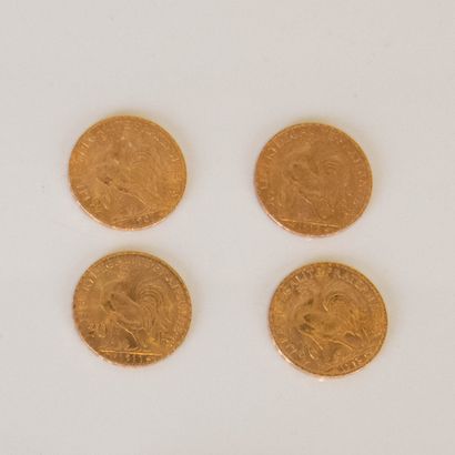 4 pièces de 20 Francs Français or Marianne...