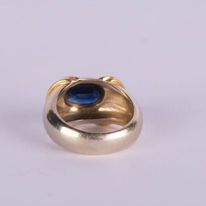 Ring in 18K (750°/00 ) two-tone gold, centered...