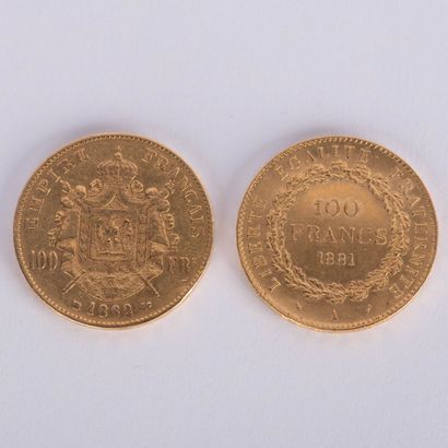 2 pièces de 100 FF or 
1881 et Napoléon III...
